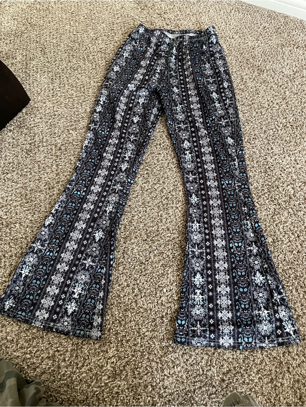 Amazon Black & Blue Patterned Boot Cut Pants